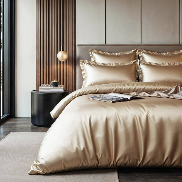 100% Micropercale Sateen Duvet Cover Set Glossy | Taupe | Single - 140cm (W) x 220cm (L) - The Bedding & Blankets Store