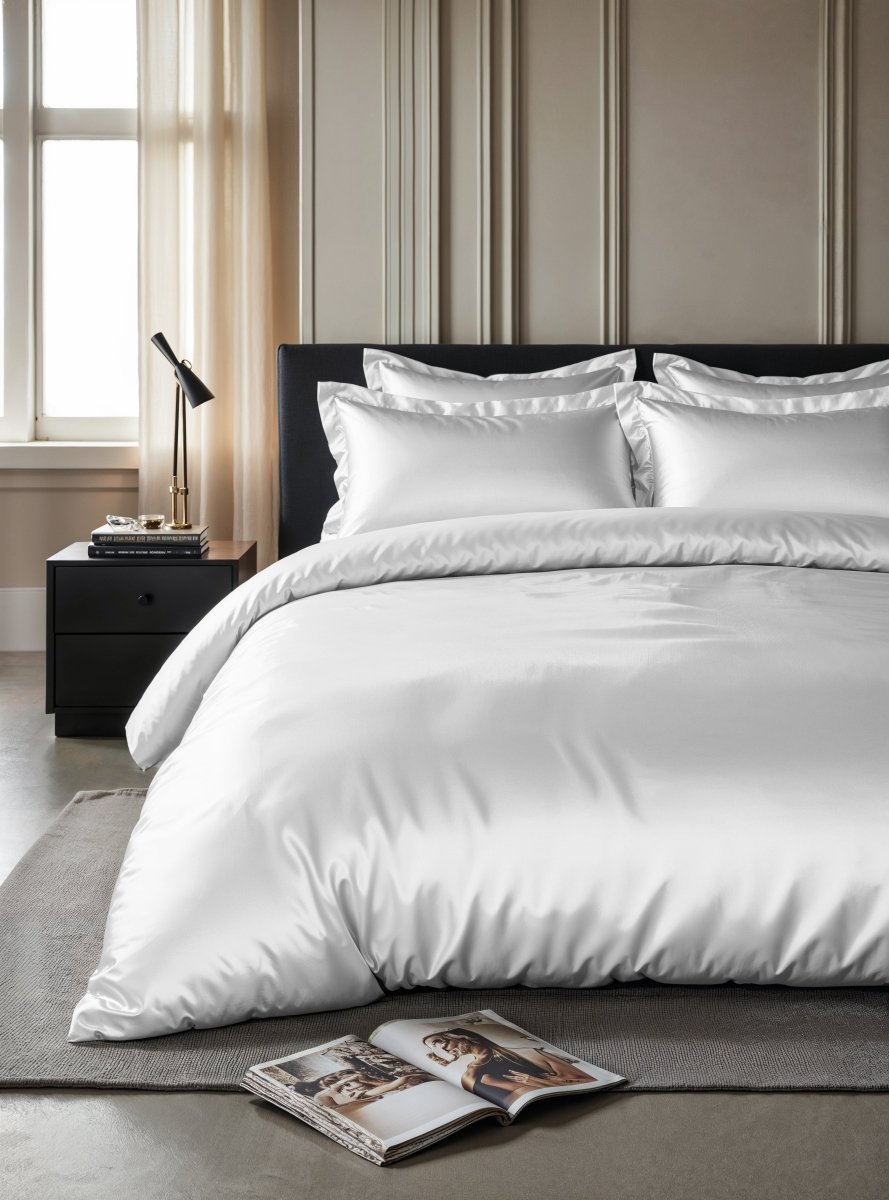 100% Micropercale Sateen Duvet Cover Set Glossy | White | Single - 140cm (W) x 220cm (L) - The Bedding & Blankets Store