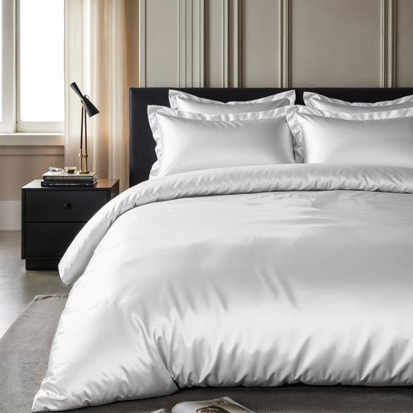 100% Micropercale Sateen Duvet Cover Set Glossy | White | Single - 140cm (W) x 220cm (L) - The Bedding & Blankets Store