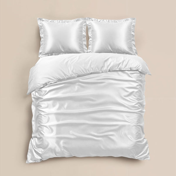100% Micropercale Sateen Duvet Cover Set Glossy | White | Single - 140cm (W) x 220cm (L) - The Bedding & Blankets Store