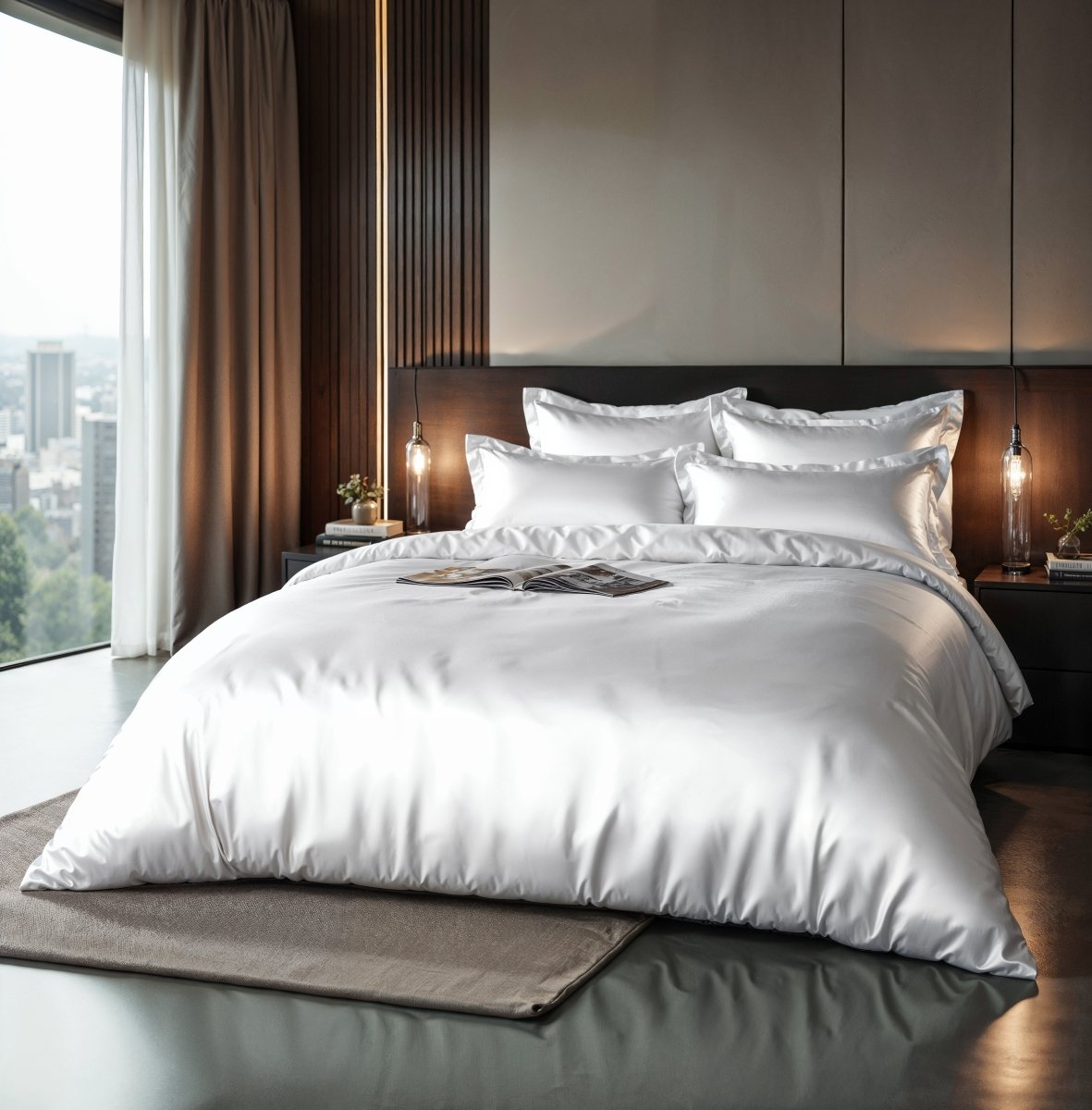 100% Micropercale Sateen Duvet Cover Set Glossy | White | Single - 140cm (W) x 220cm (L) - The Bedding & Blankets Store