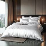 100% Micropercale Sateen Duvet Cover Set Glossy | White | Single - 140cm (W) x 220cm (L) - The Bedding & Blankets Store