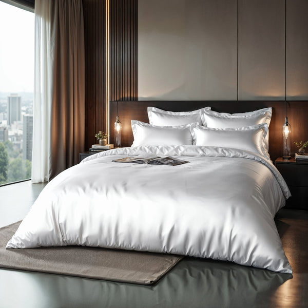 100% Micropercale Sateen Duvet Cover Set Glossy | White | Single - 140cm (W) x 220cm (L) - The Bedding & Blankets Store