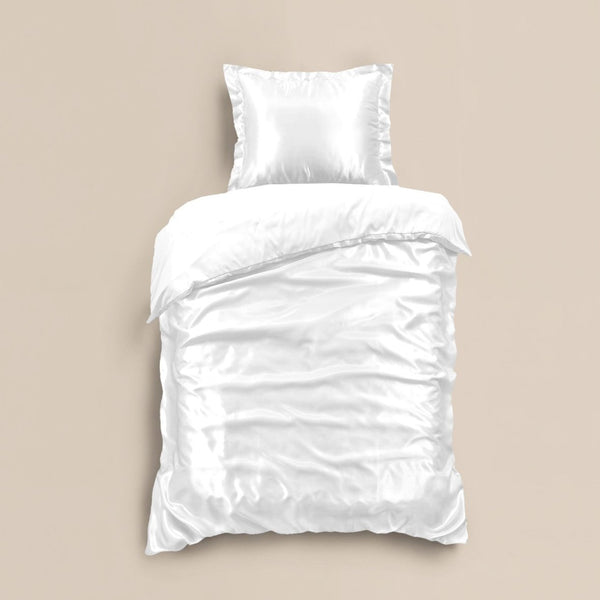 100% Micropercale Sateen Duvet Cover Set Glossy | White | Single - 140cm (W) x 220cm (L) - The Bedding & Blankets Store