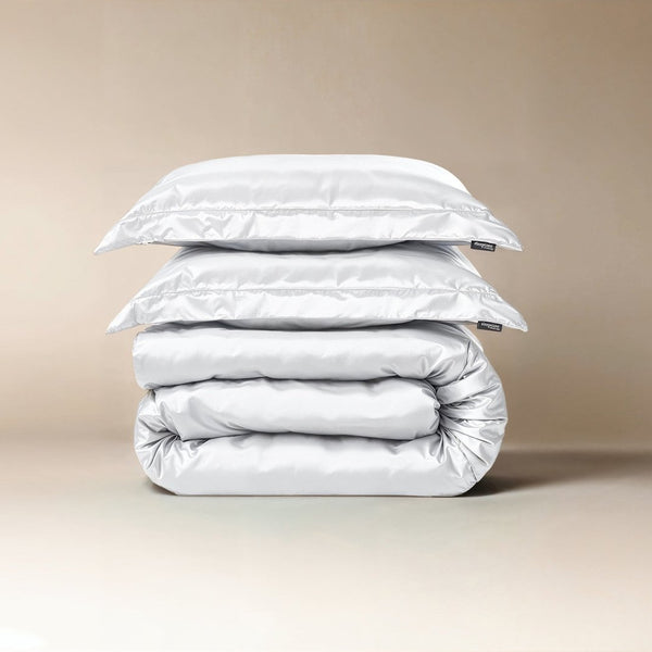 100% Micropercale Sateen Duvet Cover Set Glossy | White | Single - 140cm (W) x 220cm (L) - The Bedding & Blankets Store