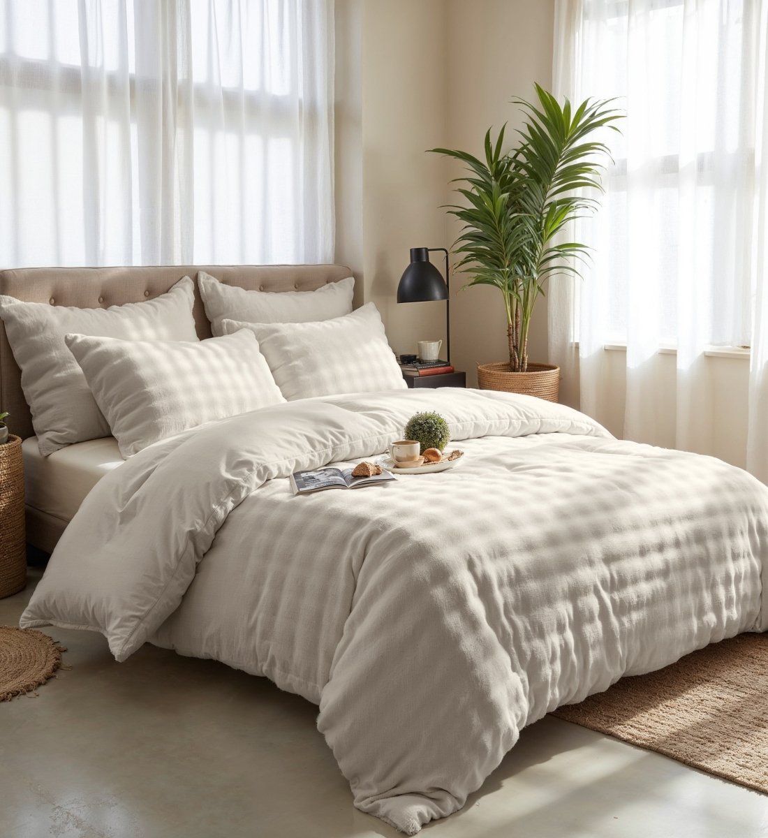 100% Polyester Flannel Pom Pom Duvet Cover Set Pom Pom | Beige | Single - 140cm (W) x 220cm (L) - The Bedding & Blankets Store