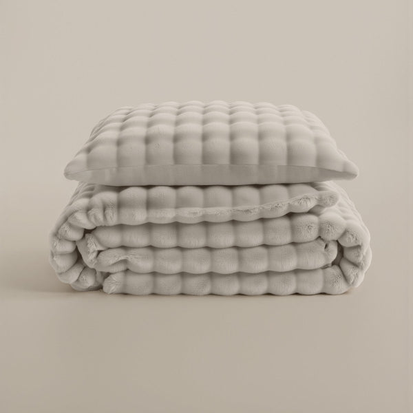 100% Polyester Flannel Pom Pom Duvet Cover Set Pom Pom | Beige | Single - 140cm (W) x 220cm (L) - The Bedding & Blankets Store