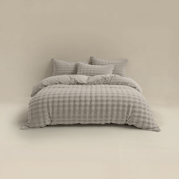 100% Polyester Flannel Pom Pom Duvet Cover Set Pom Pom | Beige | Single - 140cm (W) x 220cm (L) - The Bedding & Blankets Store