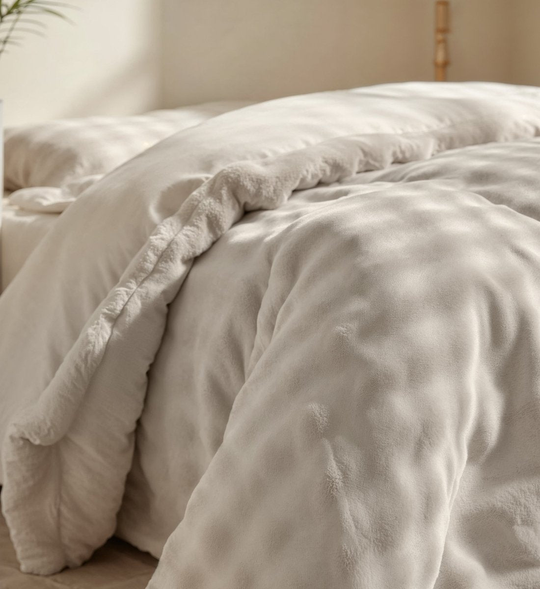 100% Polyester Flannel Pom Pom Duvet Cover Set Pom Pom | Beige | Single - 140cm (W) x 220cm (L) - The Bedding & Blankets Store