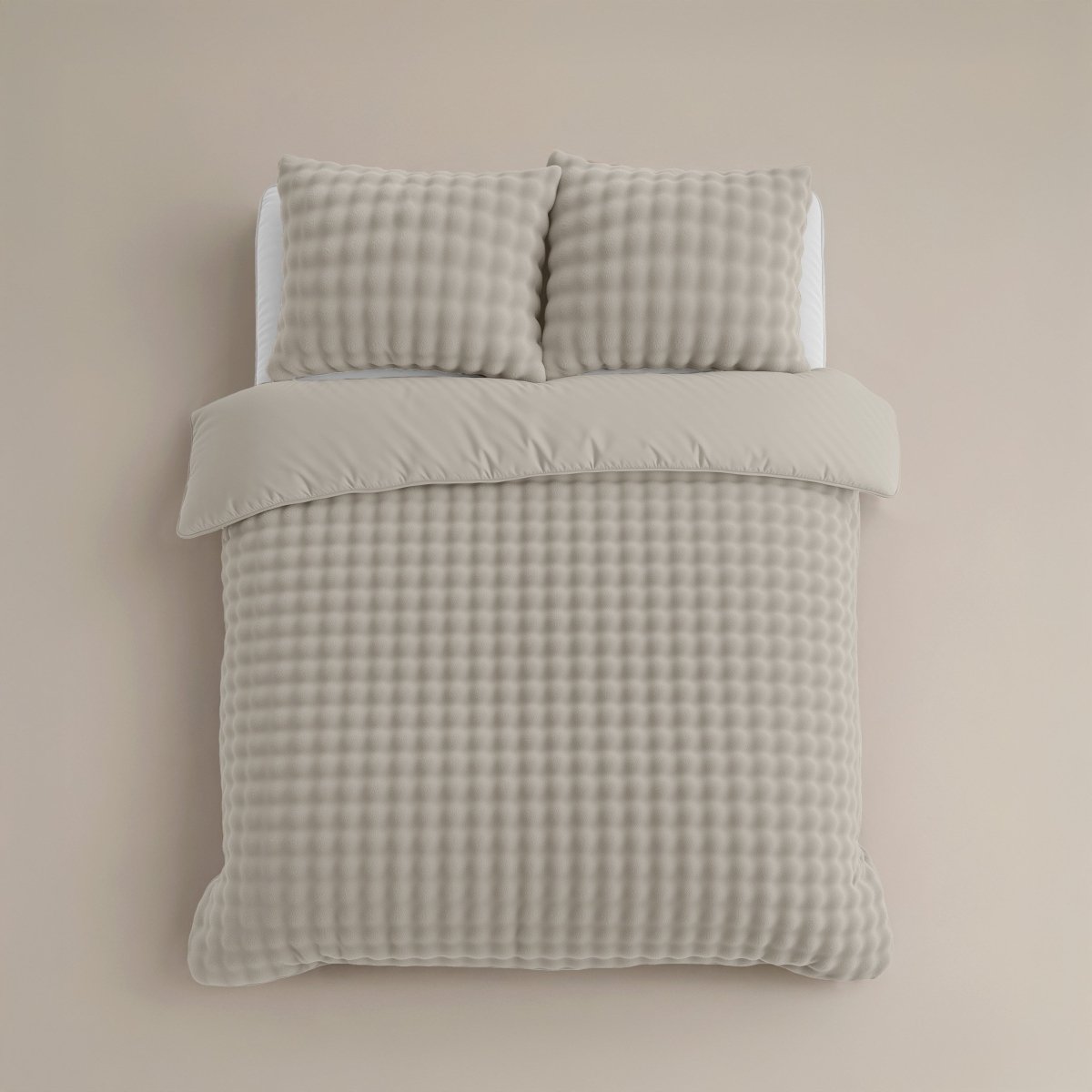 100% Polyester Flannel Pom Pom Duvet Cover Set Pom Pom | Beige | Single - 140cm (W) x 220cm (L) - The Bedding & Blankets Store