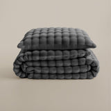 100% Polyester Flannel Pom Pom Duvet Cover Set Pom Pom | Grey Anthracite | Single - 140cm (W) x 220cm (L) - The Bedding & Blankets Store