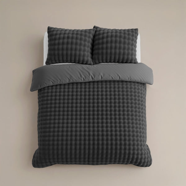 100% Polyester Flannel Pom Pom Duvet Cover Set Pom Pom | Grey Anthracite | Single - 140cm (W) x 220cm (L) - The Bedding & Blankets Store