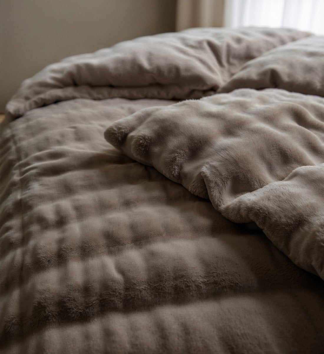 100% Polyester Flannel Pom Pom Duvet Cover Set Pom Pom | Taupe | Single - 140cm (W) x 220cm (L) - The Bedding & Blankets Store