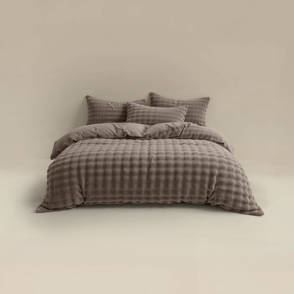 100% Polyester Flannel Pom Pom Duvet Cover Set Pom Pom | Taupe | Single - 140cm (W) x 220cm (L) - The Bedding & Blankets Store