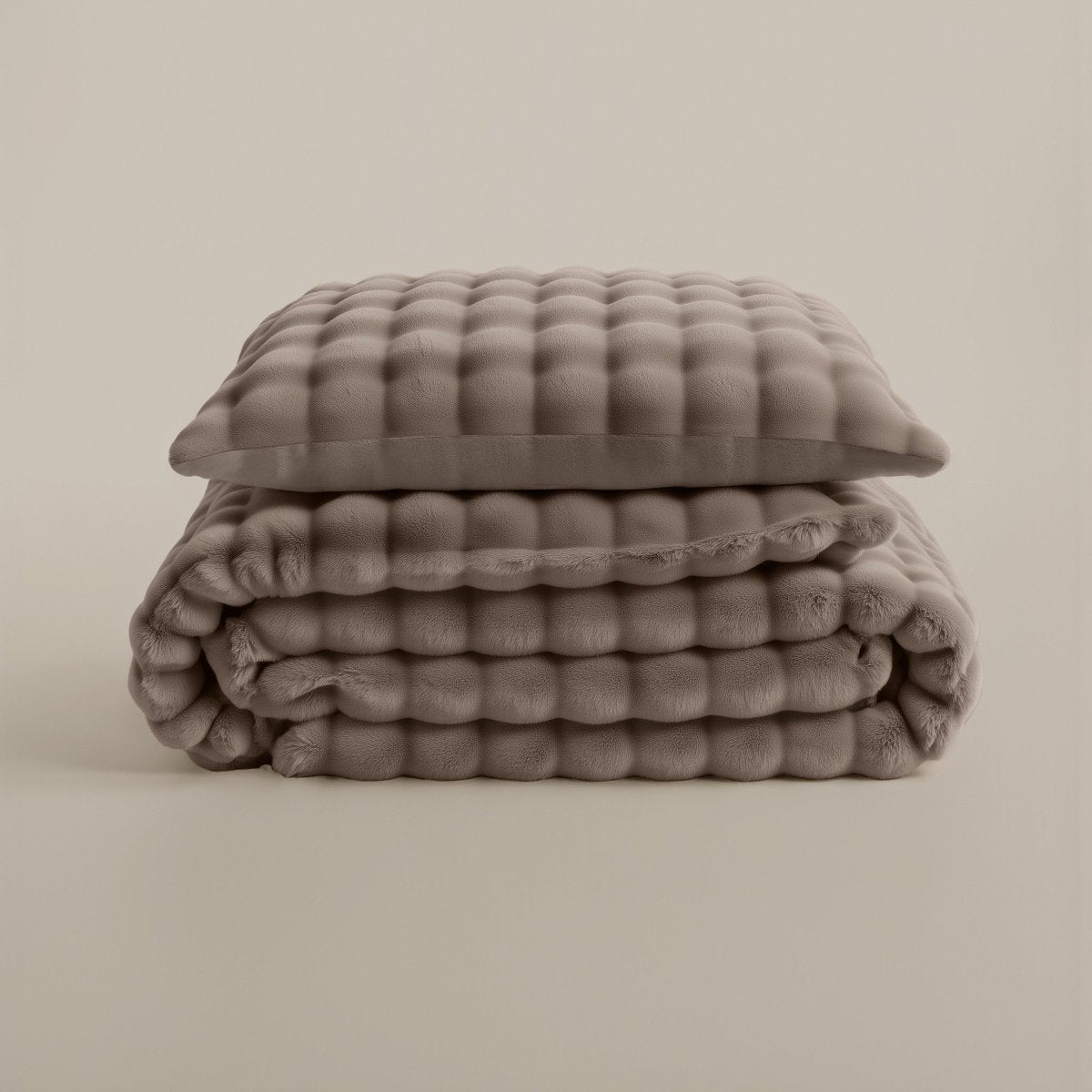 100% Polyester Flannel Pom Pom Duvet Cover Set Pom Pom | Taupe | Single - 140cm (W) x 220cm (L) - The Bedding & Blankets Store