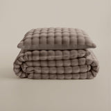 100% Polyester Flannel Pom Pom Duvet Cover Set Pom Pom | Taupe | Single - 140cm (W) x 220cm (L) - The Bedding & Blankets Store