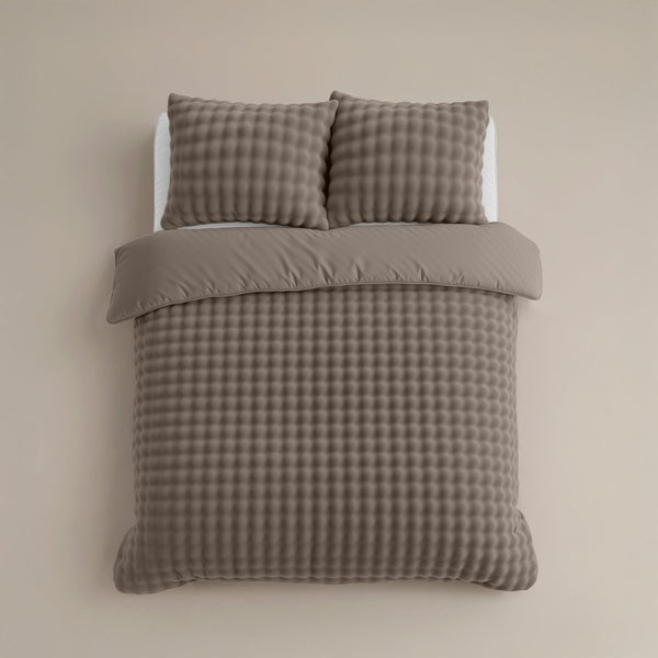 100% Polyester Flannel Pom Pom Duvet Cover Set Pom Pom | Taupe | Single - 140cm (W) x 220cm (L) - The Bedding & Blankets Store