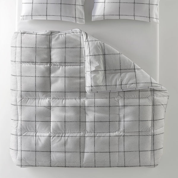 All - in - One Deep Check Lazy Duvet & Pillowcases Set | White | King (EU) - 240cm (W) x 220cm (L) - The Bedding & Blankets Store