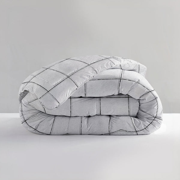 All - in - One Deep Check Lazy Duvet & Pillowcases Set | White | King (EU) - 240cm (W) x 220cm (L) - The Bedding & Blankets Store