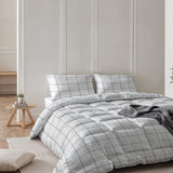 All - in - One Deep Check Lazy Duvet & Pillowcases Set | White | King (EU) - 240cm (W) x 220cm (L) - The Bedding & Blankets Store
