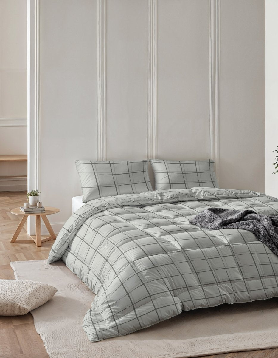 All - in - One Hannah Lazy Duvet & Pillowcases Set | Grey | Single - 140cm (W) x 200cm (L) - The Bedding & Blankets Store
