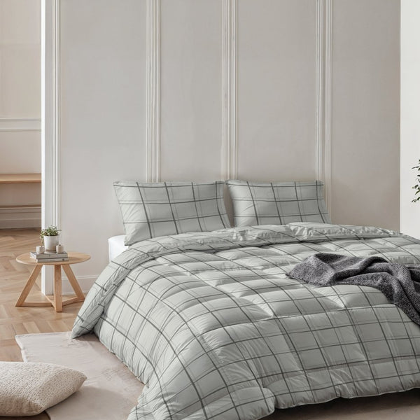 All - in - One Hannah Lazy Duvet & Pillowcases Set | Grey | Single - 140cm (W) x 200cm (L) - The Bedding & Blankets Store