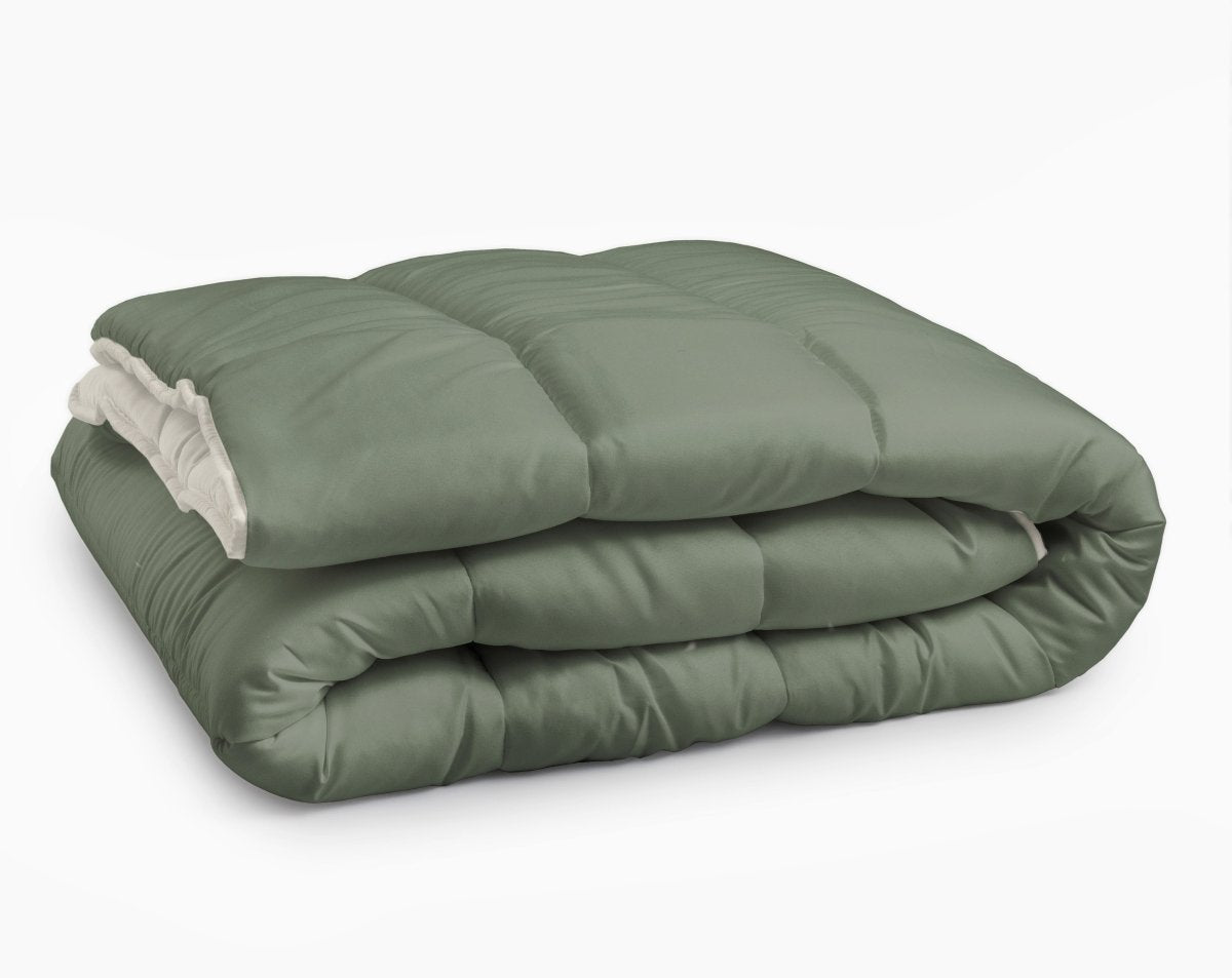 All - in - One Lazy Duvet | Cream/Green | Single - 140cm (W) x 200cm (L) - The Bedding & Blankets Store