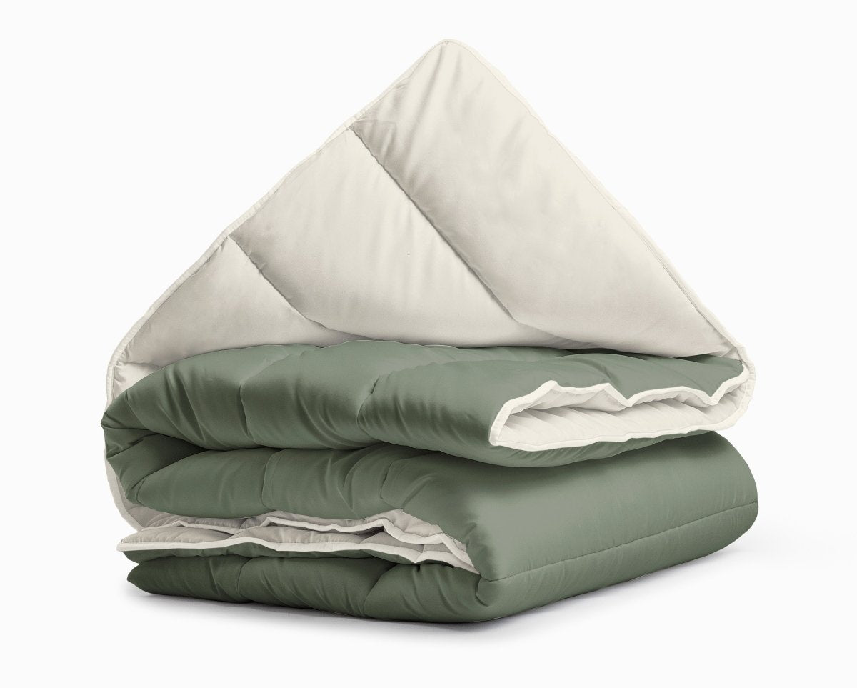 All - in - One Lazy Duvet | Cream/Green | Single - 140cm (W) x 200cm (L) - The Bedding & Blankets Store