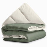 All - in - One Lazy Duvet | Cream/Green | Single - 140cm (W) x 200cm (L) - The Bedding & Blankets Store