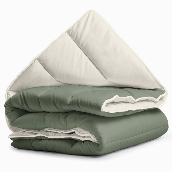 All - in - One Lazy Duvet | Cream/Green | Single - 140cm (W) x 200cm (L) - The Bedding & Blankets Store