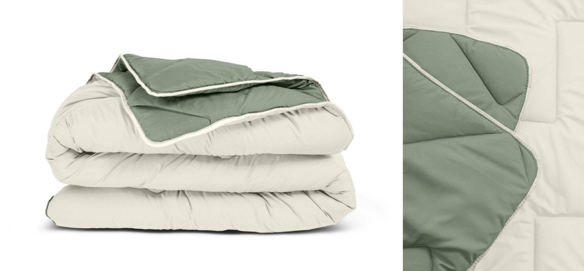 All - in - One Lazy Duvet | Cream/Green | Single - 140cm (W) x 200cm (L) - The Bedding & Blankets Store