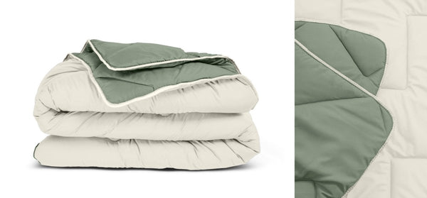 All - in - One Lazy Duvet | Cream/Green | Single - 140cm (W) x 200cm (L) - The Bedding & Blankets Store