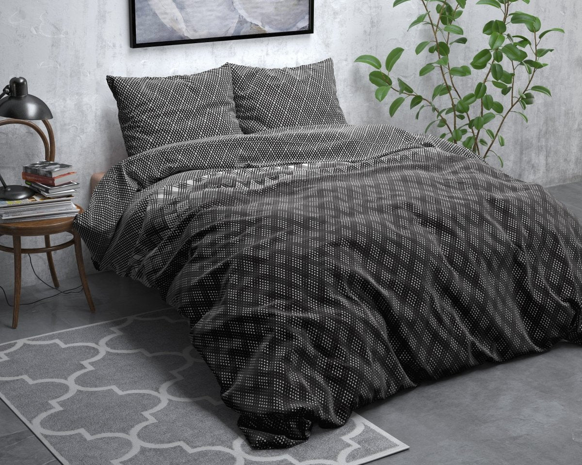 Brushed Cotton - Rich Flannel Duvet Cover Set Cheng | Anthracite | Single - 140cm (W) x 220cm (L) - The Bedding & Blankets Store