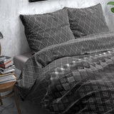 Brushed Cotton - Rich Flannel Duvet Cover Set Cheng | Anthracite | Single - 140cm (W) x 220cm (L) - The Bedding & Blankets Store