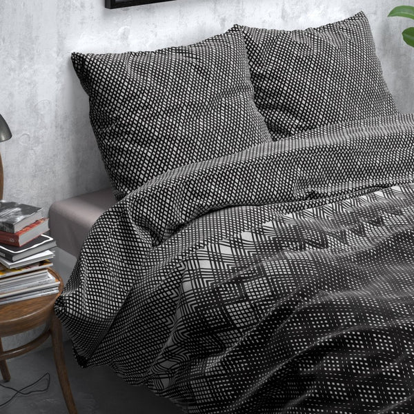 Brushed Cotton - Rich Flannel Duvet Cover Set Cheng | Anthracite | Single - 140cm (W) x 220cm (L) - The Bedding & Blankets Store