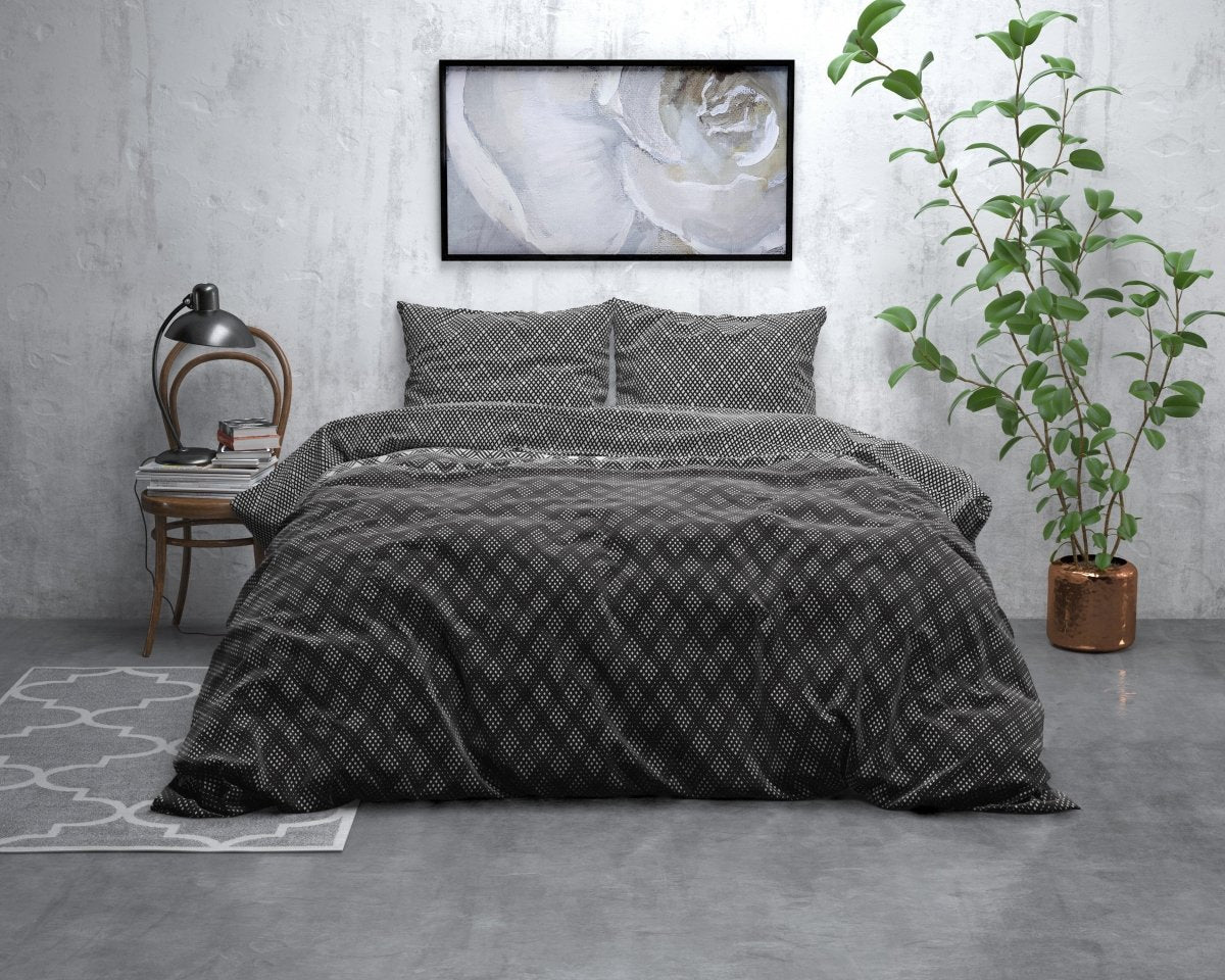 Brushed Cotton - Rich Flannel Duvet Cover Set Cheng | Anthracite | Single - 140cm (W) x 220cm (L) - The Bedding & Blankets Store