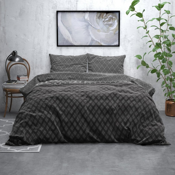 Brushed Cotton - Rich Flannel Duvet Cover Set Cheng | Anthracite | Single - 140cm (W) x 220cm (L) - The Bedding & Blankets Store