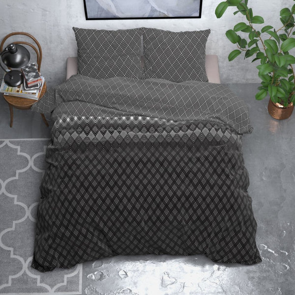 Brushed Cotton - Rich Flannel Duvet Cover Set Cheng | Anthracite | Single - 140cm (W) x 220cm (L) - The Bedding & Blankets Store
