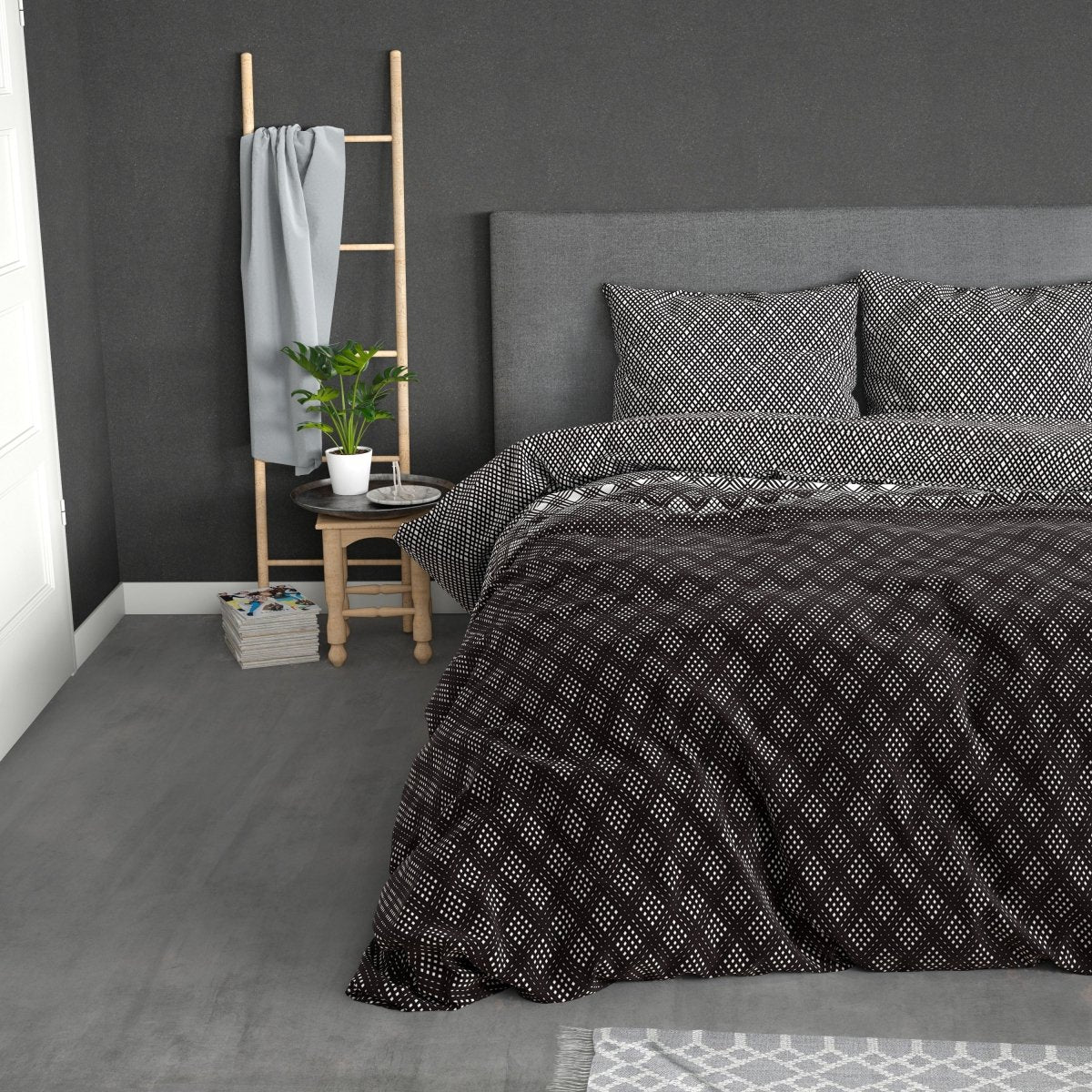 Brushed Cotton - Rich Flannel Duvet Cover Set Cheng | Anthracite | Single - 140cm (W) x 220cm (L) - The Bedding & Blankets Store