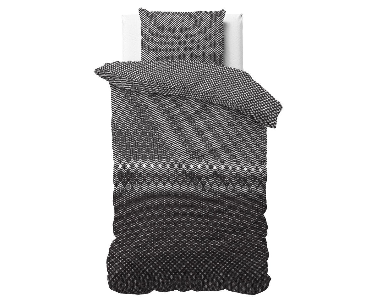 Brushed Cotton - Rich Flannel Duvet Cover Set Cheng | Anthracite | Single - 140cm (W) x 220cm (L) - The Bedding & Blankets Store