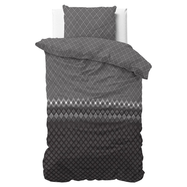 Brushed Cotton - Rich Flannel Duvet Cover Set Cheng | Anthracite | Single - 140cm (W) x 220cm (L) - The Bedding & Blankets Store