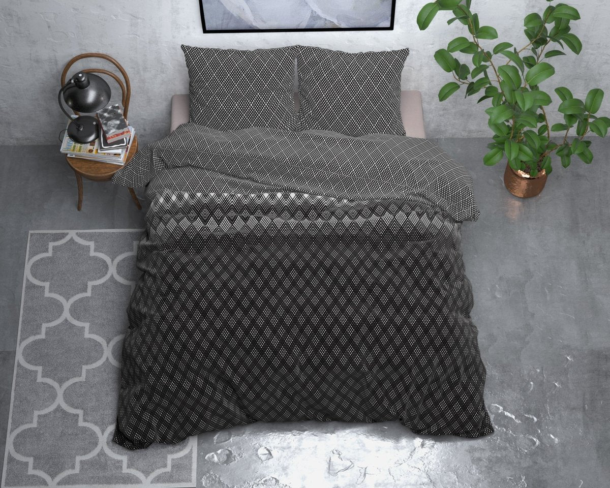 Brushed Cotton - Rich Flannel Duvet Cover Set Cheng | Anthracite | Single - 140cm (W) x 220cm (L) - The Bedding & Blankets Store
