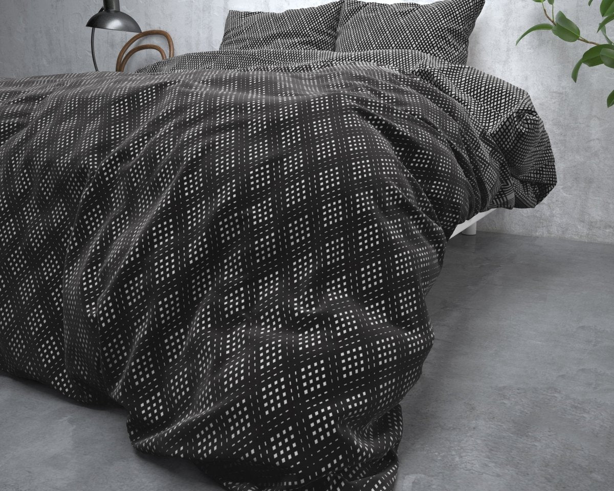 Brushed Cotton - Rich Flannel Duvet Cover Set Cheng | Anthracite | Single - 140cm (W) x 220cm (L) - The Bedding & Blankets Store