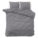 Brushed Cotton - Rich Flannel Duvet Cover Set Deep Check | Grey | Single - 140cm (W) x 220cm (L) - The Bedding & Blankets Store