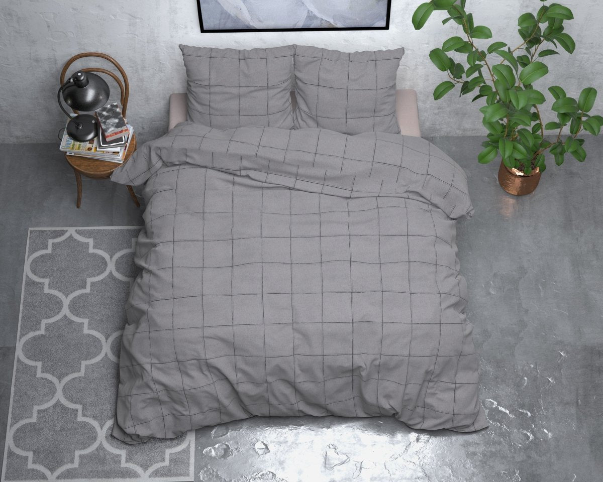 Brushed Cotton - Rich Flannel Duvet Cover Set Deep Check | Grey | Single - 140cm (W) x 220cm (L) - The Bedding & Blankets Store
