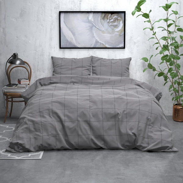 Brushed Cotton - Rich Flannel Duvet Cover Set Deep Check | Grey | Single - 140cm (W) x 220cm (L) - The Bedding & Blankets Store