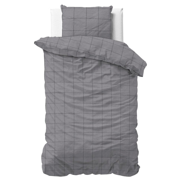 Brushed Cotton - Rich Flannel Duvet Cover Set Deep Check | Grey | Single - 140cm (W) x 220cm (L) - The Bedding & Blankets Store