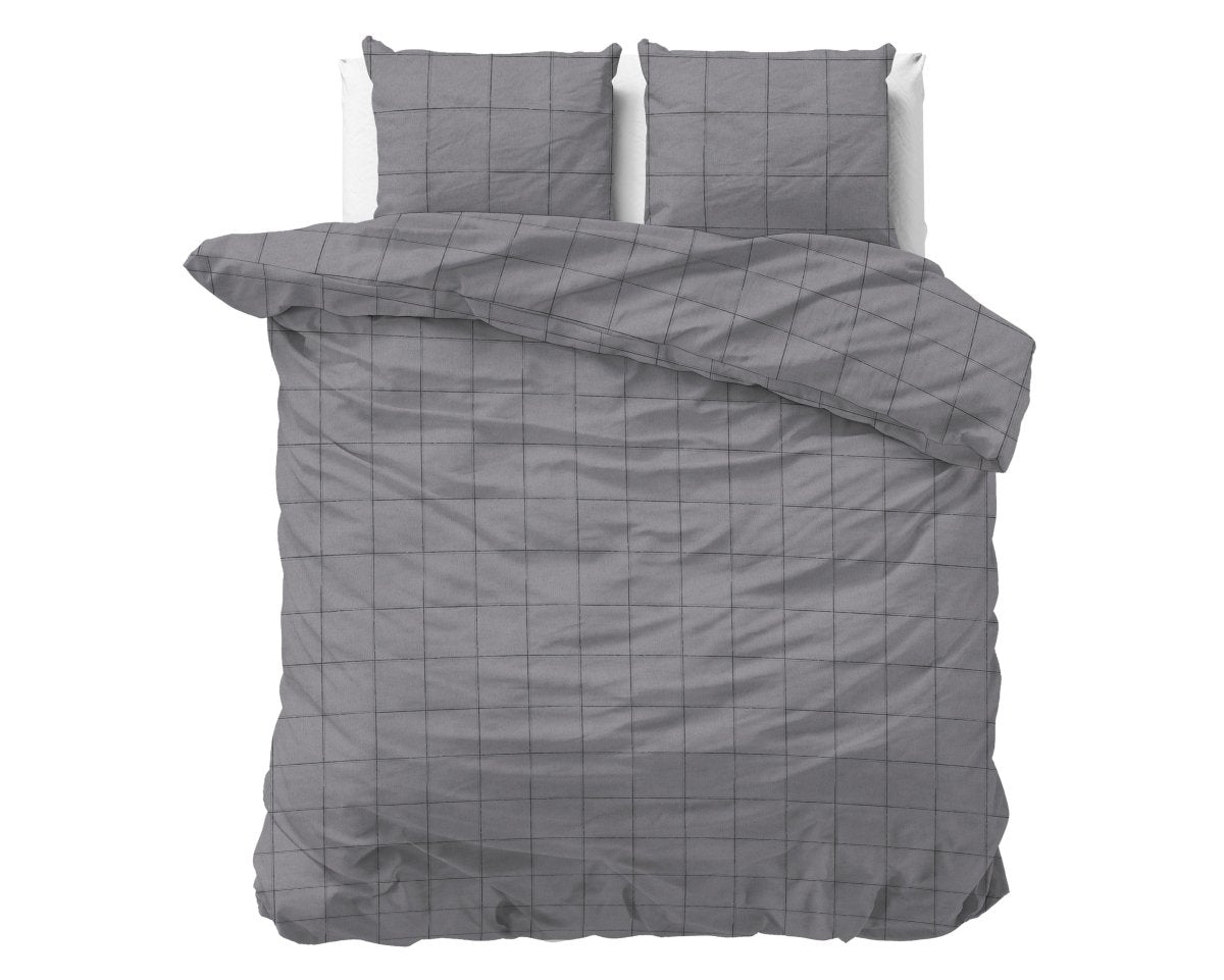Brushed Cotton - Rich Flannel Duvet Cover Set Deep Check | Grey | Single - 140cm (W) x 220cm (L) - The Bedding & Blankets Store
