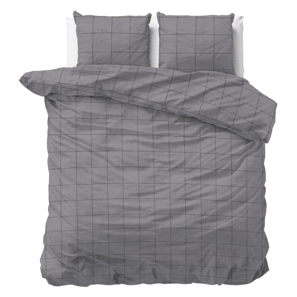 Brushed Cotton - Rich Flannel Duvet Cover Set Deep Check | Grey | Single - 140cm (W) x 220cm (L) - The Bedding & Blankets Store