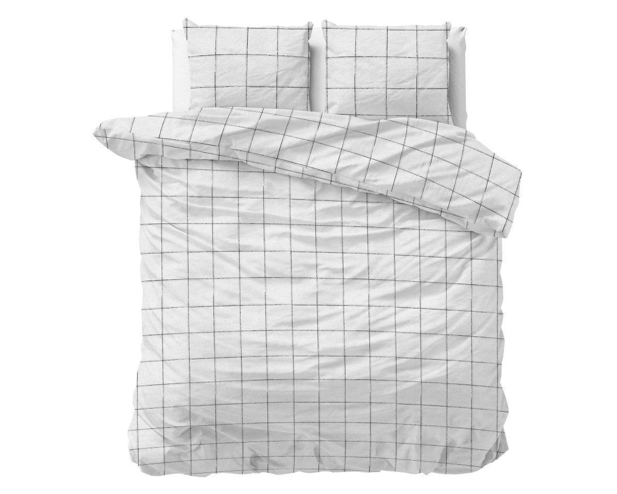 Brushed Cotton - Rich Flannel Duvet Cover Set Deep Check | White | Single - 140cm (W) x 220cm (L) - The Bedding & Blankets Store